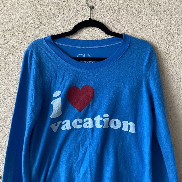 Chaser Revolve Womens Sweatshirt Blue Fuzzy I Heart Vacation Love Pullover Small - Picture 3 of 11